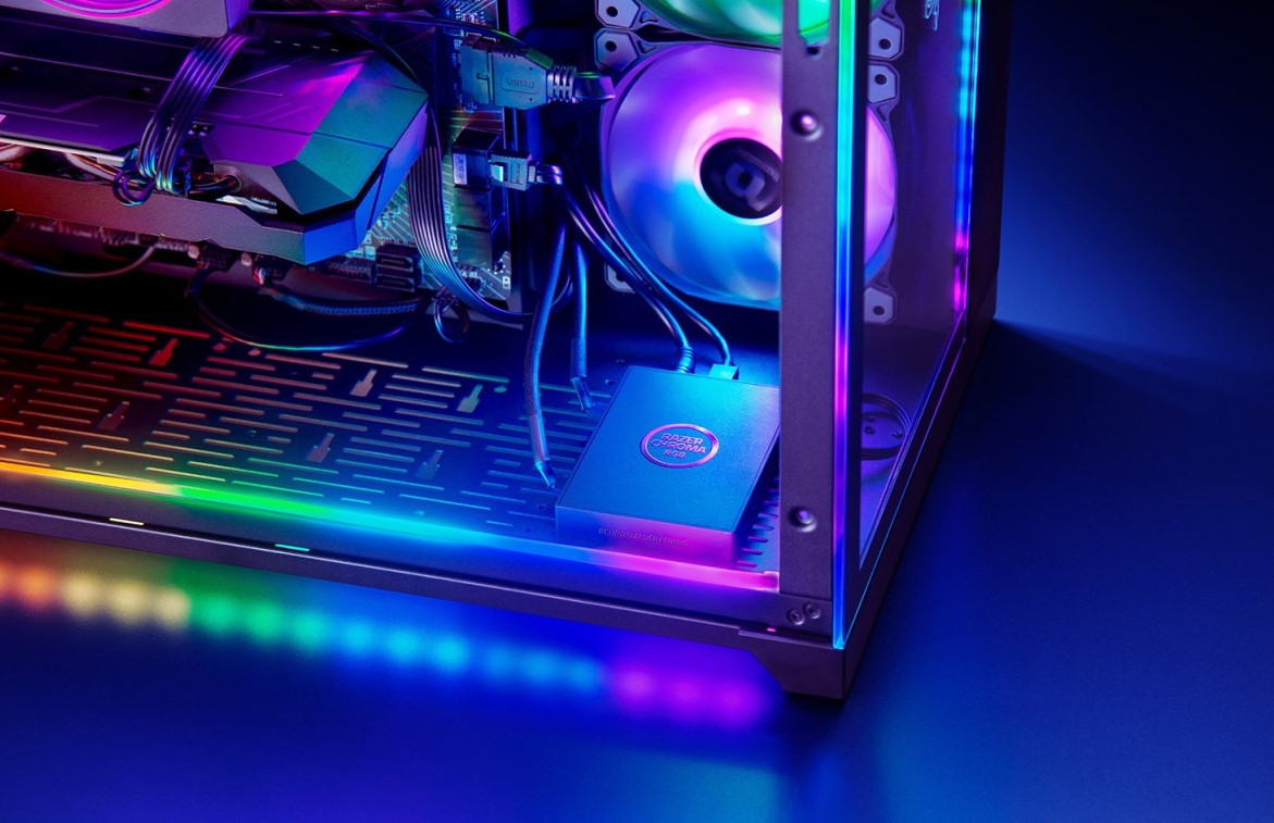 Professional gaming PC setup with RGB lighting